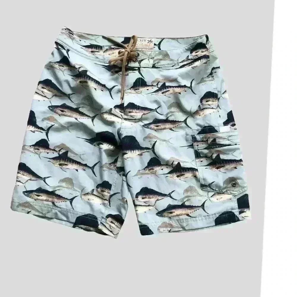 J. Crew Mens Marlin Print Flex Swimwear Trunks Size 29